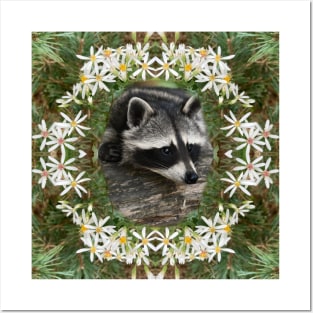 Adorable Raccoon Surrounded by Wildflowers Posters and Art